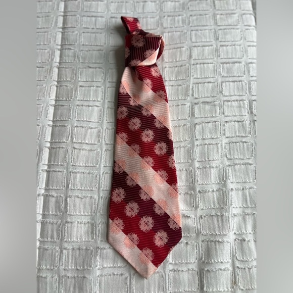 VTG Tiffany Collection Tie Red & Pink Floral Stripe Wedding Garden Party Formal - Picture 2 of 9